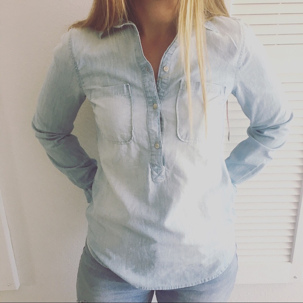 Chambray pullover blouse